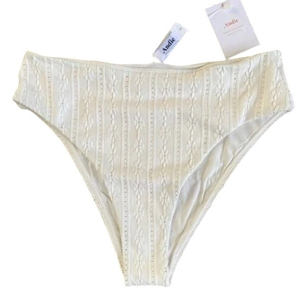 NWT Andie Swim The 90s High Waisted Eyelet Embroidered Bikini Bottom S Coconut